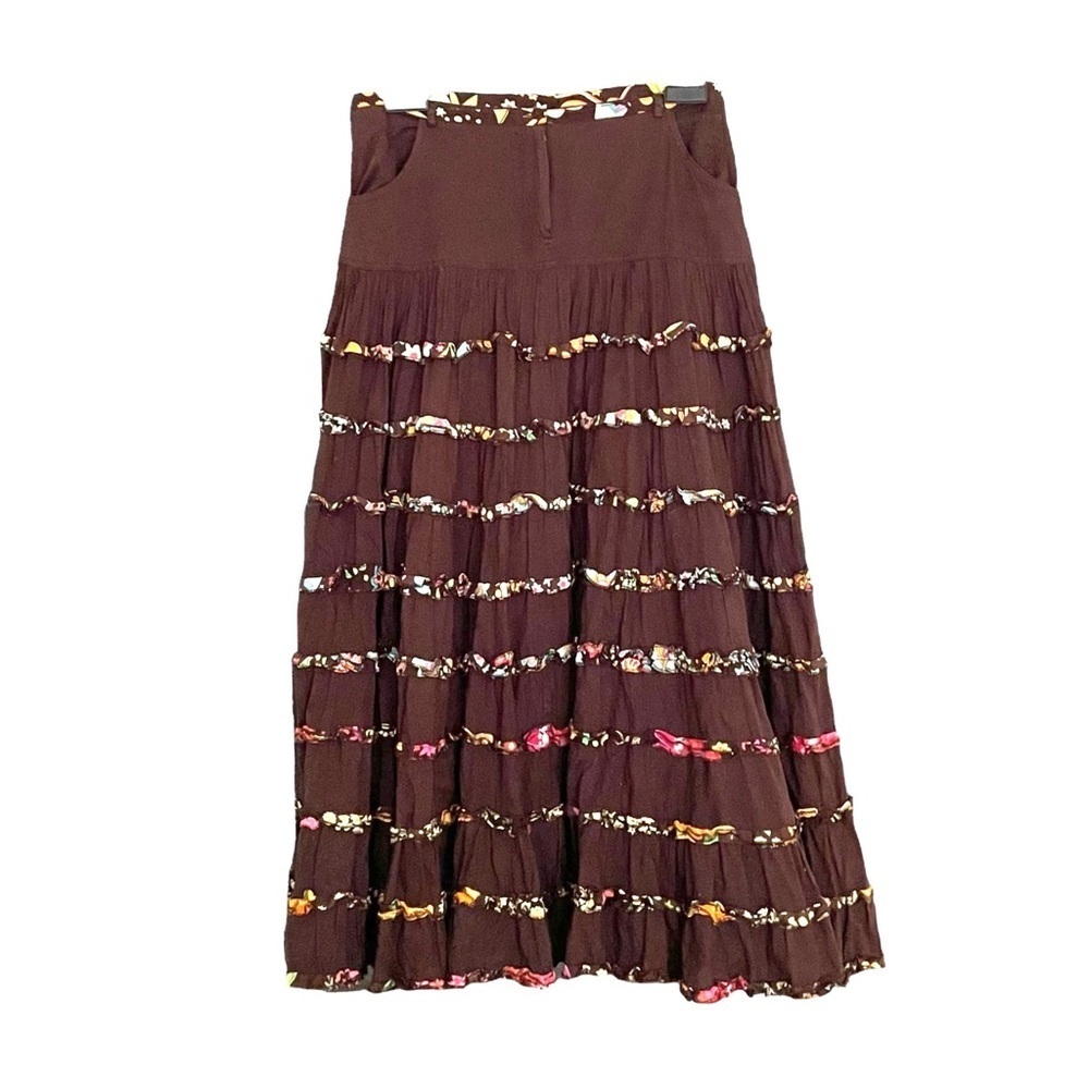 NIKKY Cotton Midi Flare Skirt Lined Brown Floral Colours S